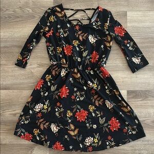 French Grey Floral Black Dress
